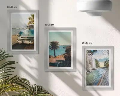 Bilderset mit Rahmen Urlaubslandschaften mit Palmen und Wasserfall