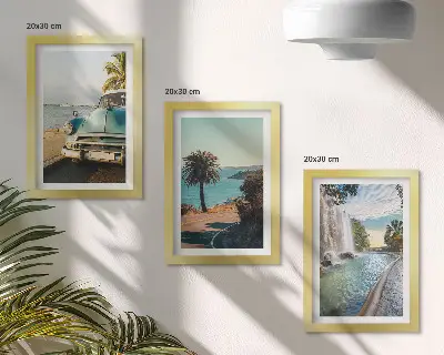 Bilderset mit Rahmen Urlaubslandschaften mit Palmen und Wasserfall