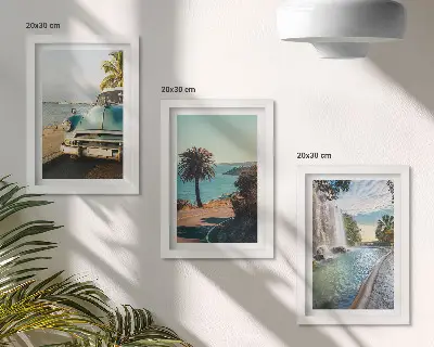 Bilderset mit Rahmen Urlaubslandschaften mit Palmen und Wasserfall