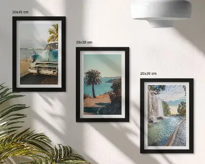 Bilderset mit Rahmen Urlaubslandschaften mit Palmen und Wasserfall