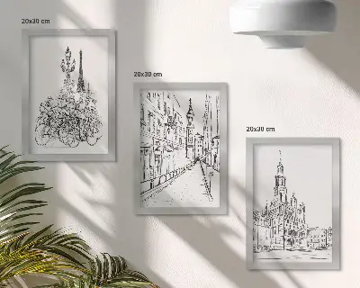 Fotowand mit einfachen Zeichnungen von Stadtansichten
