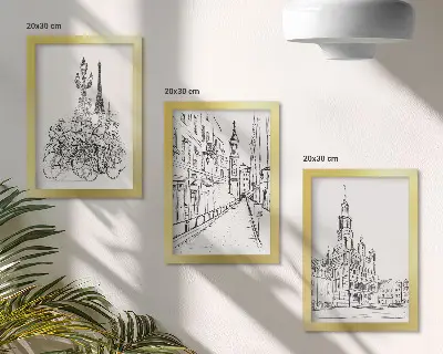Fotowand mit einfachen Zeichnungen von Stadtansichten
