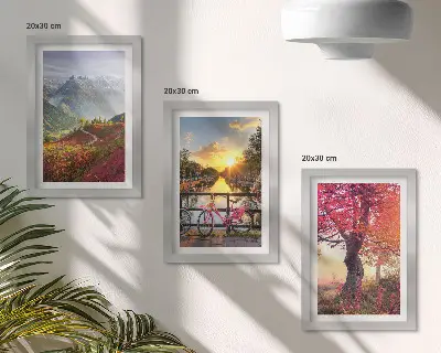 Bilderwand Berglandschaften mit Fahrrad und Herbstbaum