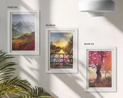 Bilderwand Berglandschaften mit Fahrrad und Herbstbaum