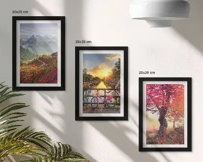 Bilderwand Berglandschaften mit Fahrrad und Herbstbaum