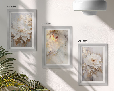 Bilderset mit rahmen Blumen auf hellem Hintergrund mit abstrakten Mustern