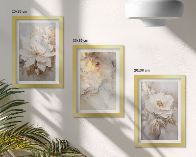 Bilderset mit rahmen Blumen auf hellem Hintergrund mit abstrakten Mustern