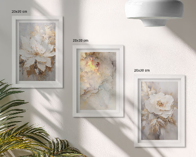 Bilderset mit rahmen Blumen auf hellem Hintergrund mit abstrakten Mustern
