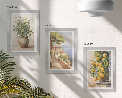 Bilderwand Blumen in einer Vase mit Meerblick und Zitronen