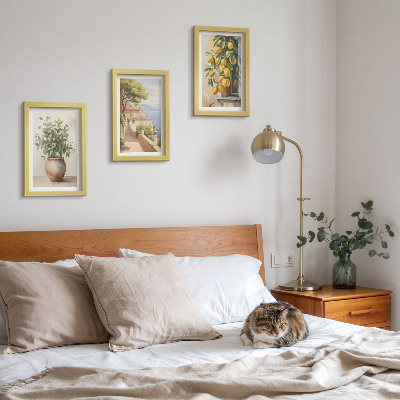 Bilderwand Blumen in einer Vase mit Meerblick und Zitronen