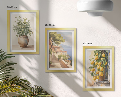 Bilderwand Blumen in einer Vase mit Meerblick und Zitronen