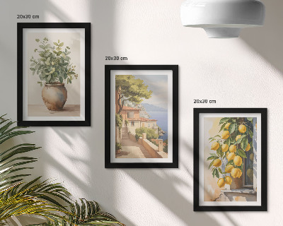 Bilderwand Blumen in einer Vase mit Meerblick und Zitronen