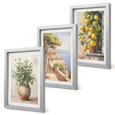 Bilderwand Blumen in einer Vase mit Meerblick und Zitronen