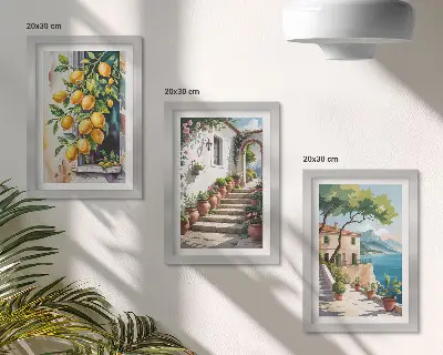 Bilderset mit Rahmen zitronen mit blumen und meerblick