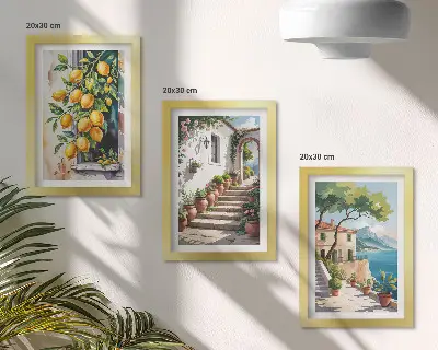 Bilderset mit Rahmen zitronen mit blumen und meerblick
