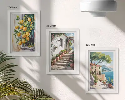 Bilderset mit Rahmen zitronen mit blumen und meerblick