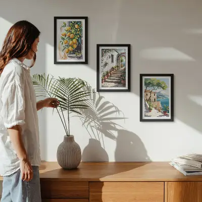 Bilderset mit Rahmen zitronen mit blumen und meerblick