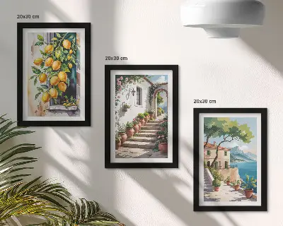 Bilderset mit Rahmen zitronen mit blumen und meerblick