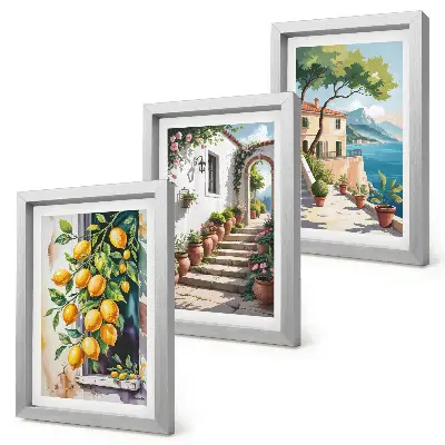 Bilderset mit Rahmen zitronen mit blumen und meerblick