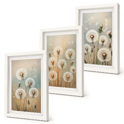 Bilderwand mit Löwenzahnblüten vor einem Hintergrund aus Pastellfarben