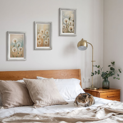Bilderwand Löwenzahnblüten vor einem Hintergrund aus Pastellfarben
