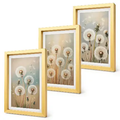 Bilderwand mit Löwenzahnblüten vor einem Hintergrund aus Pastellfarben