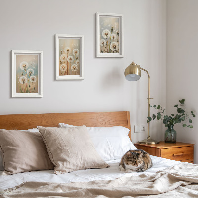 Bilderwand Löwenzahnblüten vor einem Hintergrund aus Pastellfarben