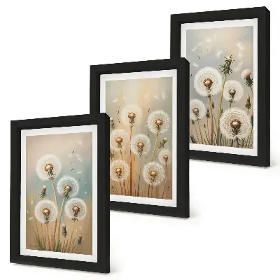 Bilderwand mit Löwenzahnblüten vor einem Hintergrund aus Pastellfarben