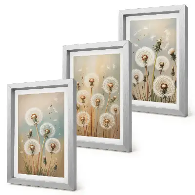 Bilderwand mit Löwenzahnblüten vor einem Hintergrund aus Pastellfarben
