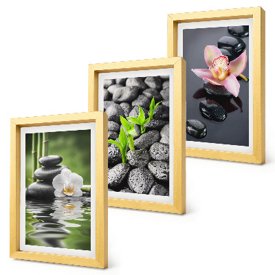 Bilderwand Eine friedvolle Zen-Komposition aus Steinen und Blumen auf dem Wasser