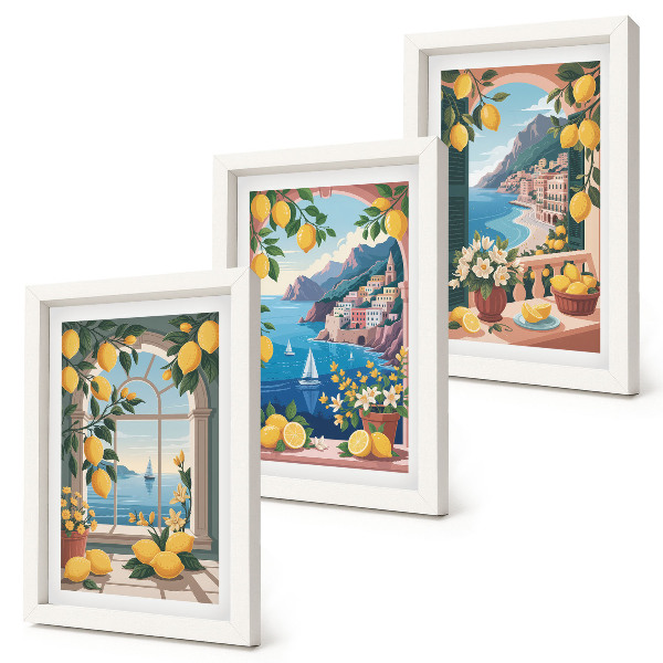 Bilderwand Fenster mit Meerblick und italienischen Zitronen