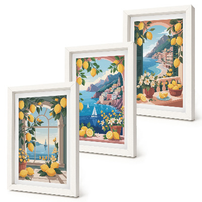 Bilderwand Fenster mit Meerblick und italienischen Zitronen
