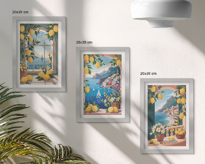 Bilderwand Fenster mit Meerblick und italienischen Zitronen