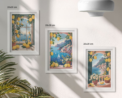 Bilderwand Fenster mit Meerblick und italienischen Zitronen