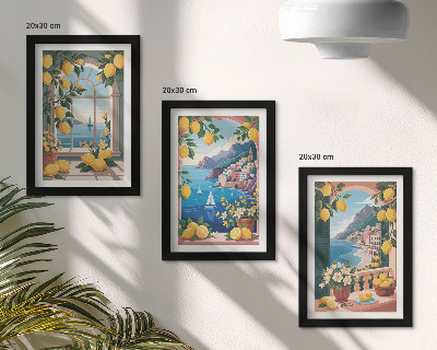 Bilderwand Fenster mit Meerblick und italienischen Zitronen
