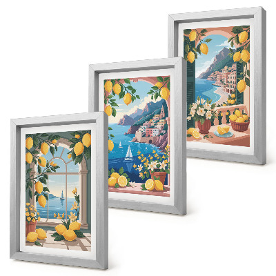 Bilderwand Fenster mit Meerblick und italienischen Zitronen