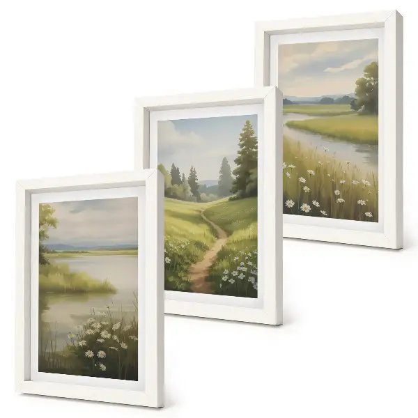 Bilderwand Frühlingslandschaft mit Flussweg und Blumenwiese