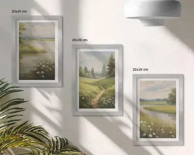 Bilderwand Frühlingslandschaft mit Flussweg und Blumenwiese