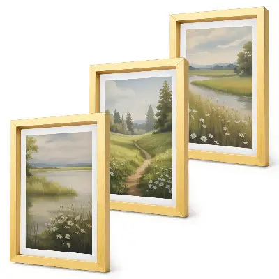 Bilderwand Frühlingslandschaft mit Flussweg und Blumenwiese