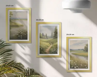 Bilderwand Frühlingslandschaft mit Flussweg und Blumenwiese