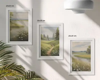 Bilderwand Frühlingslandschaft mit Flussweg und Blumenwiese