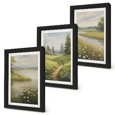 Bilderwand Frühlingslandschaft mit Flussweg und Blumenwiese