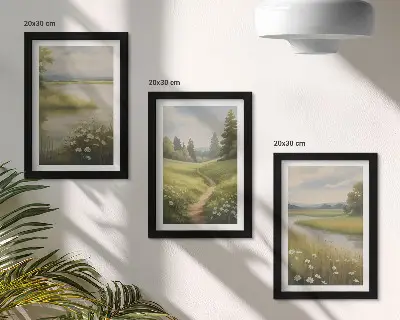 Bilderwand Frühlingslandschaft mit Flussweg und Blumenwiese