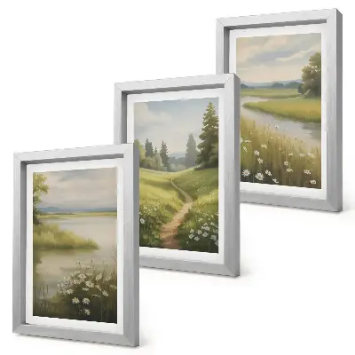 Bilderwand Frühlingslandschaft mit Flussweg und Blumenwiese