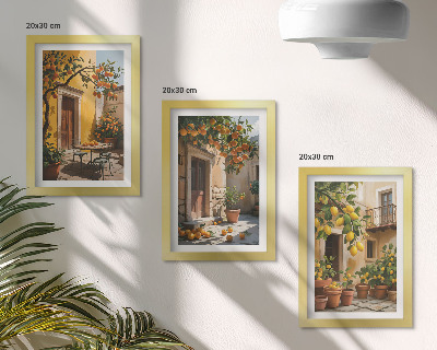 Bilderwand Zitrusfrüchte in einem sonnigen Innenhof mit Pflanzen
