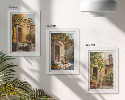 Bilderwand Zitrusfrüchte in einem sonnigen Innenhof mit Pflanzen