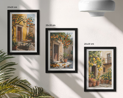 Bilderwand Zitrusfrüchte in einem sonnigen Innenhof mit Pflanzen
