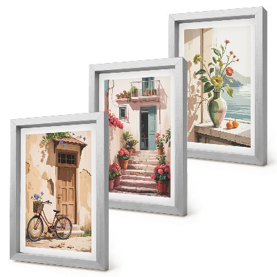 Fotowand Bemalte Straßen mit Blumen und einem Fahrrad