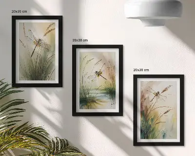 Fotowand Libellen im Gras am Wasser in malerischer Optik