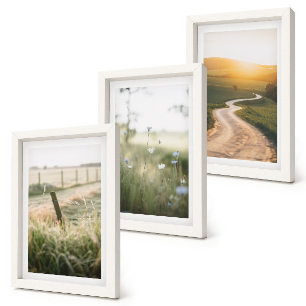 Bilderwand Landschaft mit Wiese, Straße und Sonnenuntergang